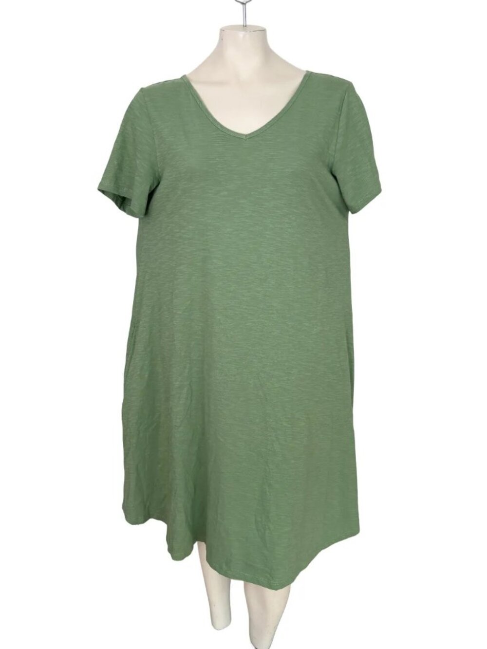 LOGO LORI GOLDSTEIN 100% Cotton Asymmetrical Midi Swing Dress Jade Green SZ L